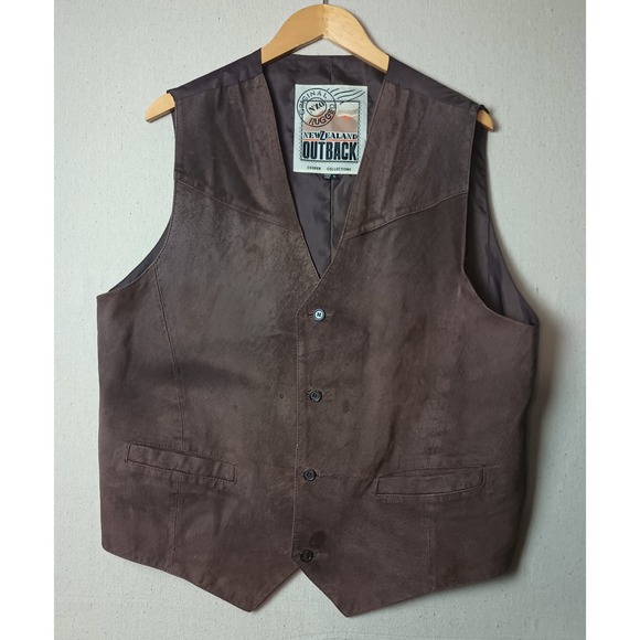 New Zealand Outback Leather Copper Collection Vest Western Brown Button XL M - Picture 1 of 8